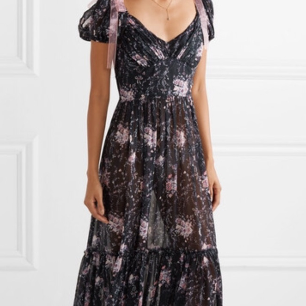 Loveshackfancy silk Angie dress in navy, size 2